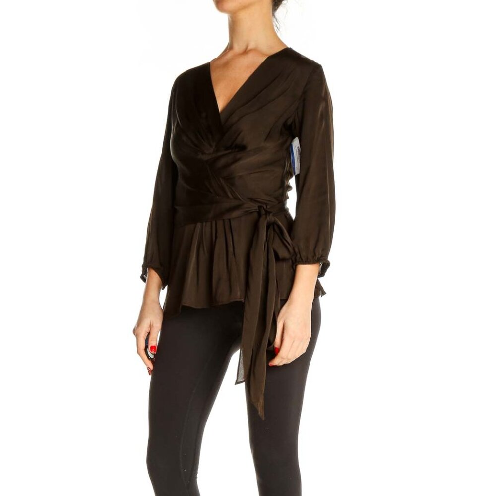 Ann Taylor Brown Solid Retro Blouse - Picture 2 of 3